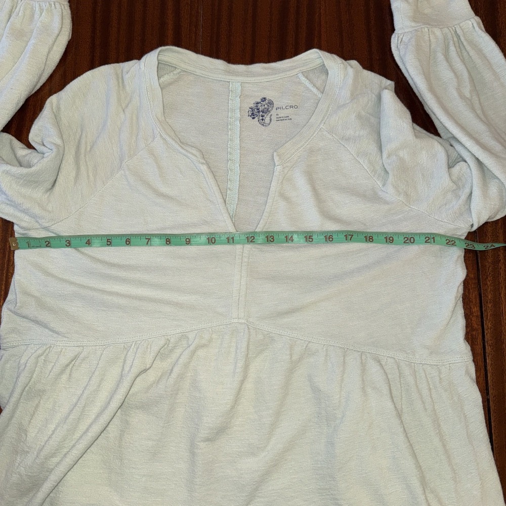 Pilcro Anthropologie Top Women's Size XL Green French Terry Split Neck Peplum - Picture 9 of 10